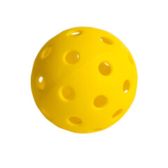 Yellow pickleball ball equipment with holes isolated on transparent background