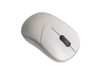 Wireless white computer mouse with scroll wheel on transparent background for office and home use
