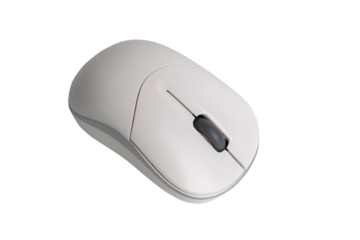 Wireless white computer mouse with scroll wheel on transparent background for office and home use