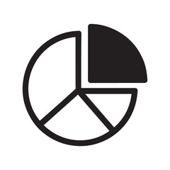 Simple black and white pie chart icon representing data segmentation and financial analysis visualizing business performance metrics and market share breakdown