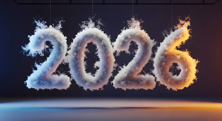 Cloudy 2026 Suspended in Air Symbolizing the Future Year Celebration