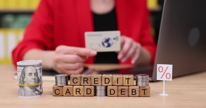 Managing credit card debt with tips for financial wellness in a bright, organized office space