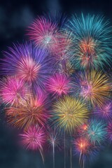 Vibrant Fireworks Exploding in Night Sky Aerial View Celebration Festival Display Event Show