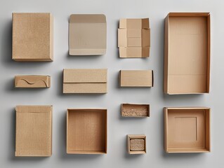 Empty cardboard boxes mockup set top view
