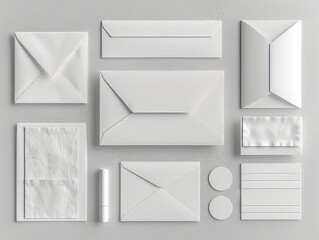 White envelopes arranged in grid pattern on gray background