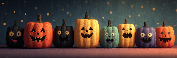 Diverse Halloween Pumpkins - Jack O Lanterns - Dark Night Background