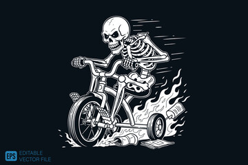 Skeleton Rider - A Grim Biker on a Fiery Tricycle Adventure.