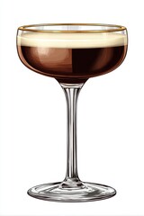 Espresso Martini Served in Coupe Glass Isolated on White Background Elegant Cocktail Drink Illustration