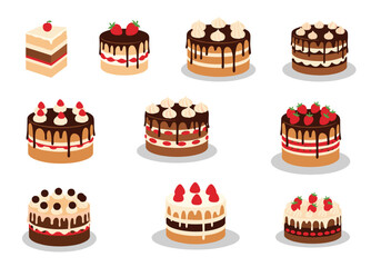 A diverse collection of beautifully illustrated cakes and pastries.