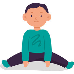 Young Boy Doing The Splits Wearing A Teal Sweater And Dark Pants On A White Background