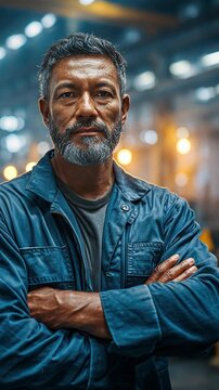 Portrait of a Seasoned Worker: This image captures a seasoned worker standing confidently amidst the industrial setting.