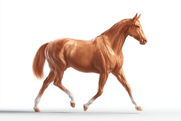 Obraz premium Beautiful Akhal-Teke Horse Trotting on White Background Studio Shot Elegant Equine Animal Graceful Movement Breed Portrait