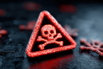 Digital Warning Sign Pixel Art Skull Cyber Security Alert Threat Data Protection Caution Risk Danger Virus Infected Modern Technology Network System