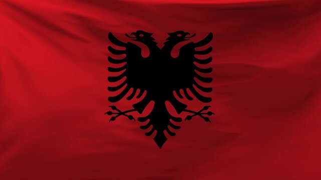 Albania flag is waving in the wind.
