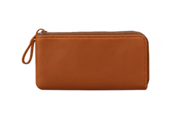 Brown leather wallet with zipper isolated on transparent