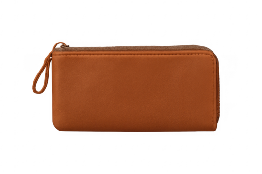 Brown leather wallet with zipper isolated on transparent - Powered by Adobe