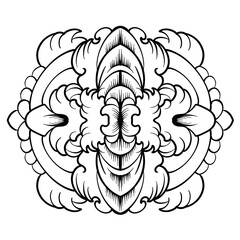 Black and white watercolor, ornament, mandala, floral