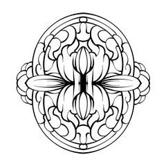 Black and white watercolor, ornament, mandala, floral