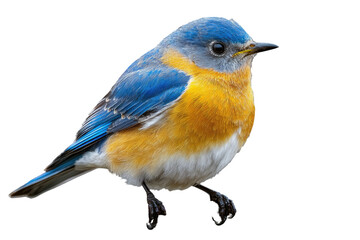 Fototapeta premium A vibrant avian portrait, showcasing vivid blue plumage with a contrasting orange breast