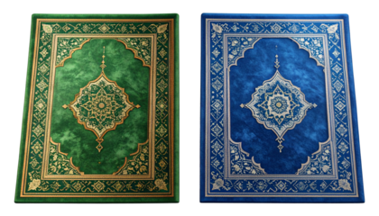 Neatly folded Eid prayer mat duo for Islamic and festive branding, isolated on transparent background