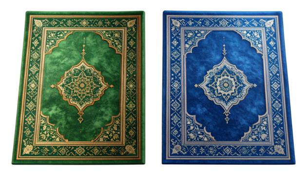 Neatly folded Eid prayer mat duo for Islamic and festive branding, isolated on transparent background