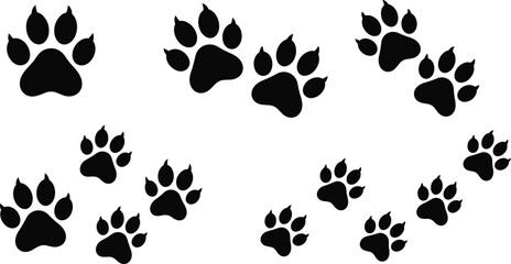Fototapeta premium Set of Black Paw Print Footprints Vector Icons and Tracks