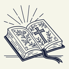 Vector art of open bible with cross art