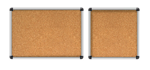 Realistic 3d vector cork board with metal frame. Wall corkboard with brown texture for school or office. Vector illustration.