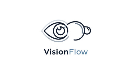 VisionFlow logo design featuring an eye and a circular element representing vision and flow.