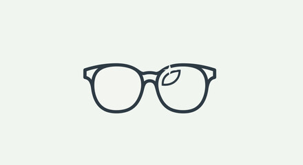 Minimalist illustration of round eyeglasses with a leaf reflection.