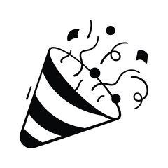 Well designed doodle party popper with confetti explosion for events.