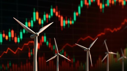 Renewable energy investment graph Wind Turbines Symbolize Renewable Energy Amidst Stock Market Growth and Economic Trends Dynamic Financial Landscape - Powered by Adobe