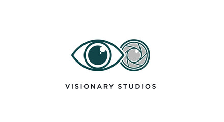 Visionary Studios Logo Featuring Eye and Camera Lens.