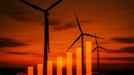 Renewable energy investment graph Wind Turbines at Sunset Rising Bar Graph Illustrates Growth in Renewable Energy and Sustainability Progress - Powered by Adobe