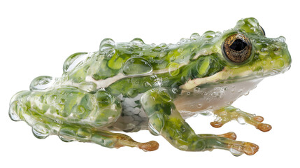 A Green Frog with Water Droplets.