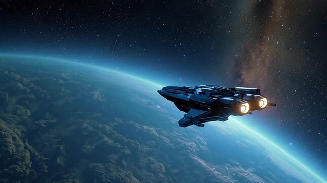 Vector illustration of a space shuttle launch transporting a spaceship toward planet earth through the sky and clouds