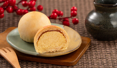 Traditional taiwanese small mung bean pastry with sweet filling.