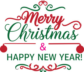 Merry Christmas and Happy New Year Hand Lettering with Ornaments