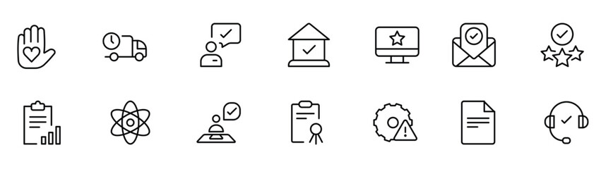 Quality Control line icon set. Included the icons as inspect, QA, qualify, quality control, check, verify