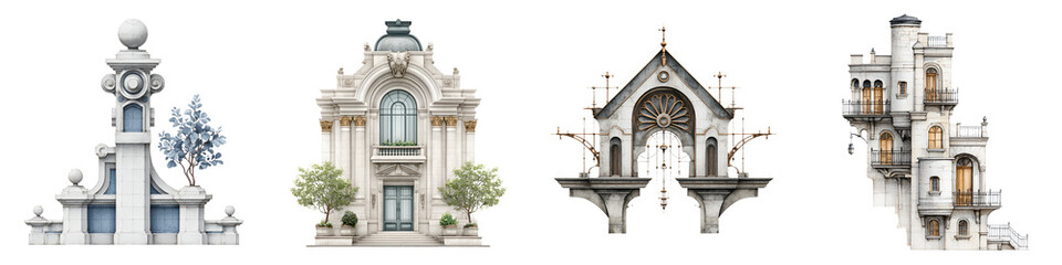 Obraz premium Watercolor European Architecture Elements Set Isolated on White