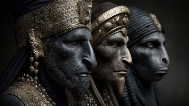 Anunnaki guardians &mdash; bronze helms and beards