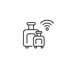 Obraz premium Luggage suitcases and wi-fi. Connected vacation, remote travel management. Pixel perfect, editable stroke vector icon