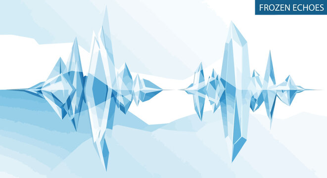 Illustration abstraite d'ondes sonores glac&eacute;es, &eacute;voquant des &eacute;chos gel&eacute;s dans un paysage hivernal stylis&eacute;.