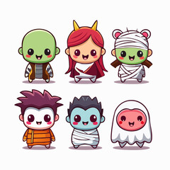 Halloween Monster Kawaii Characters Cute Vector Illustration
