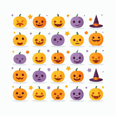 Halloween Pumpkin Patch Festive Collection of Smiling and Spooky Faces