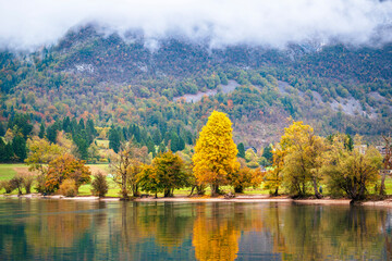 Lake Bohinj bathed in autumn magic. The kingdom of the golden-horned ibex.
