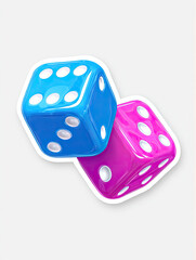 vibrant blue and pink dice with rounded edges, shallow depth of field, clean white backdrop