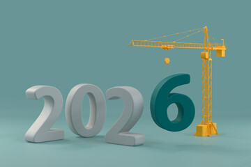Tower crane building 2026, new year concept
