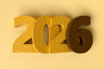2026 cake numbers celebrating new year on yellow background