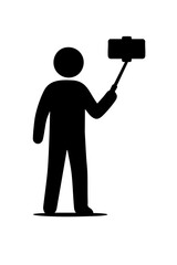 Silhouette of a person taking selfie with selfie stick  